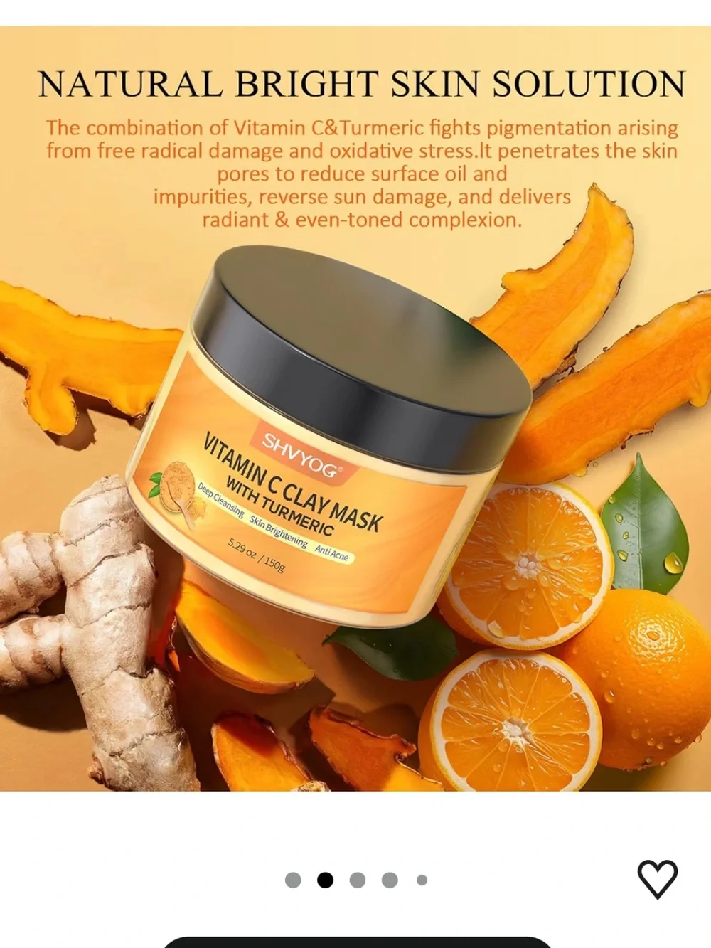 SHVYOG Turmeric Vitamin C Clay Mask Kaolin Clay Turmeric DEEP Clean Anti-Acne